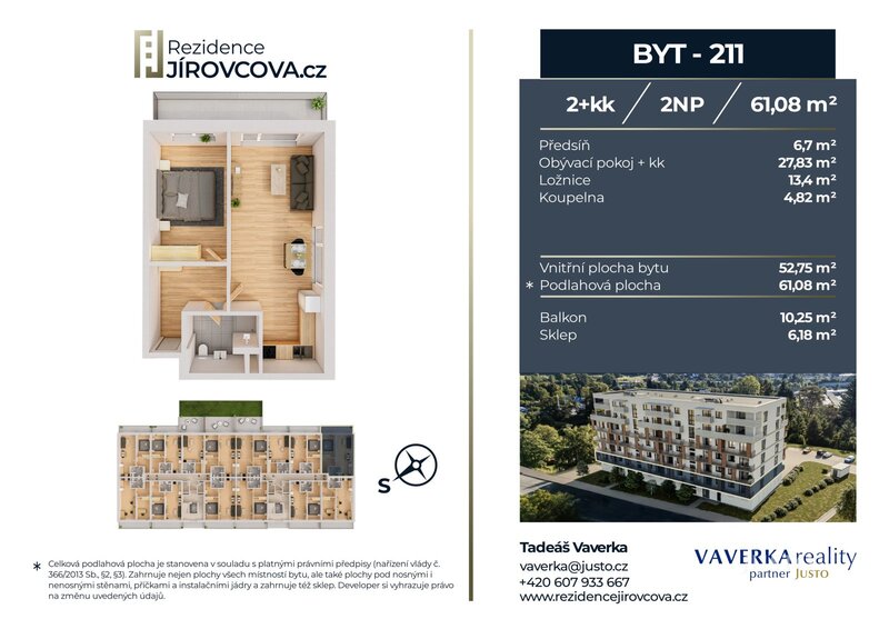 Prodej 2+kk 61 m2 + balkón 10 m2