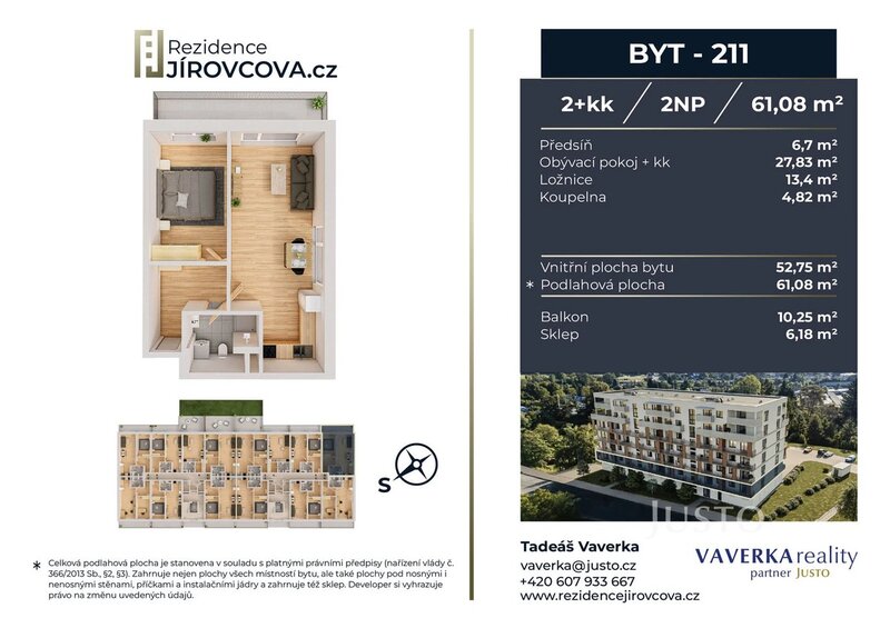 Prodej 2+kk 61 m2 + balkón 10 m2