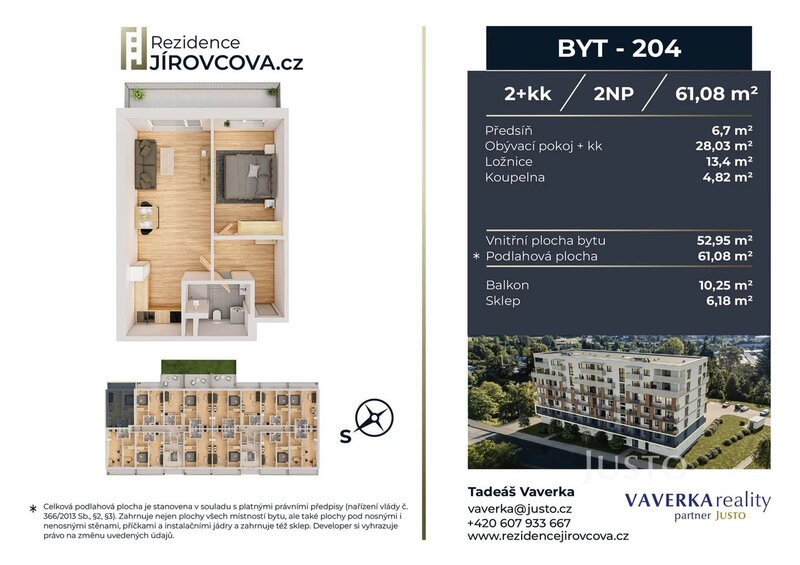 Prodej 2+kk 61 m2 + balkón 10 m2