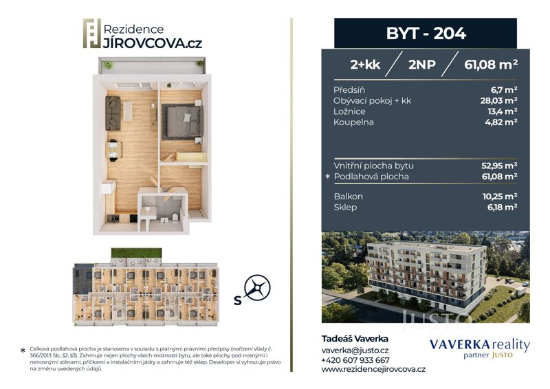 Prodej 2+kk 61 m2 + balkón 10 m2