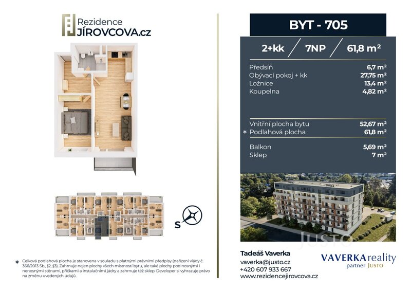 Prodej 2+kk 61 m2 + balkón 5 m2