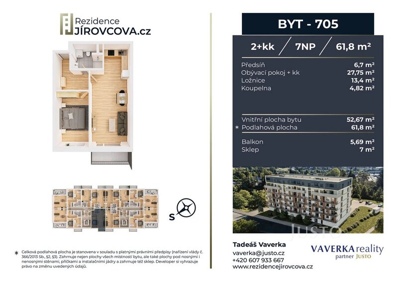 Prodej 2+kk 61 m2 + balkón 5 m2