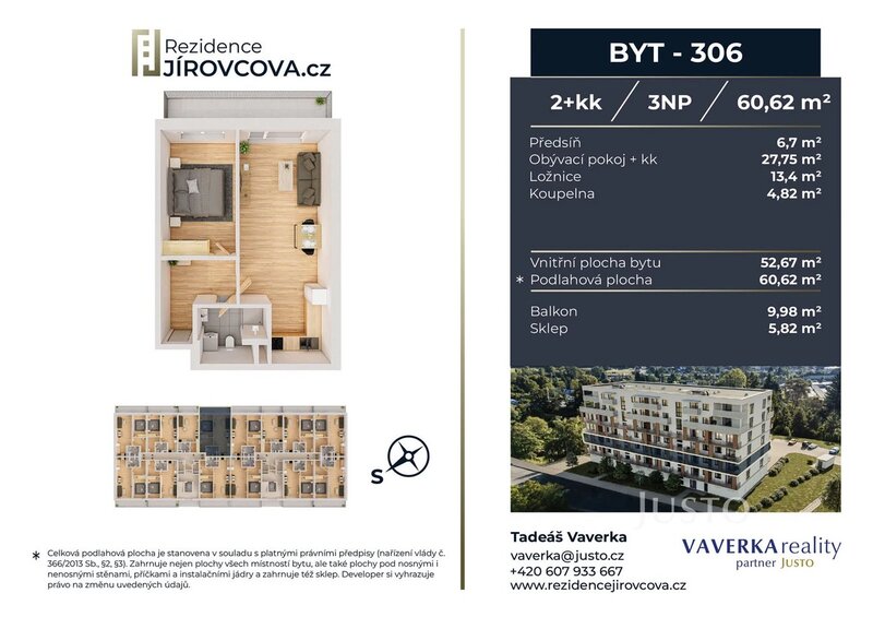 Prodej 2+kk 60 m2 + balkón 9 m2