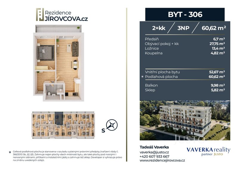 Prodej 2+kk 60 m2 + balkón 9 m2