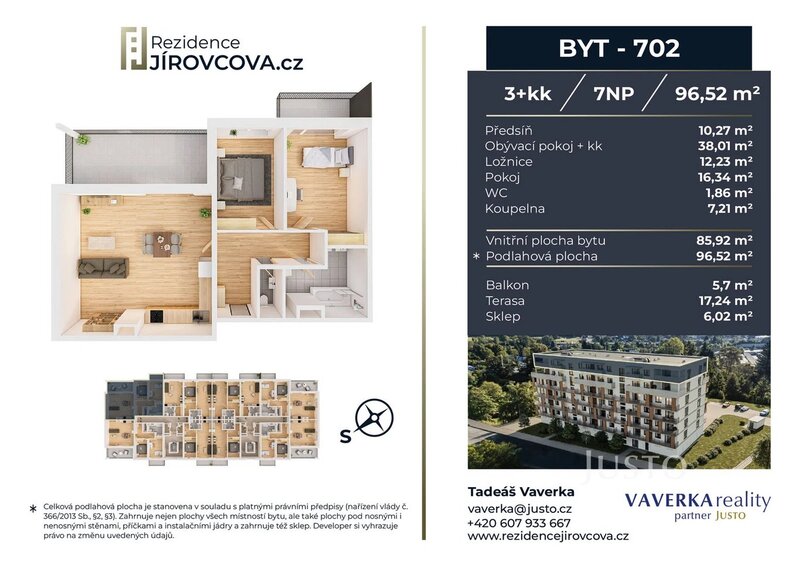 Prodej 3+kk 96 m2 + terasa 17 m2 + balkón 5 m2